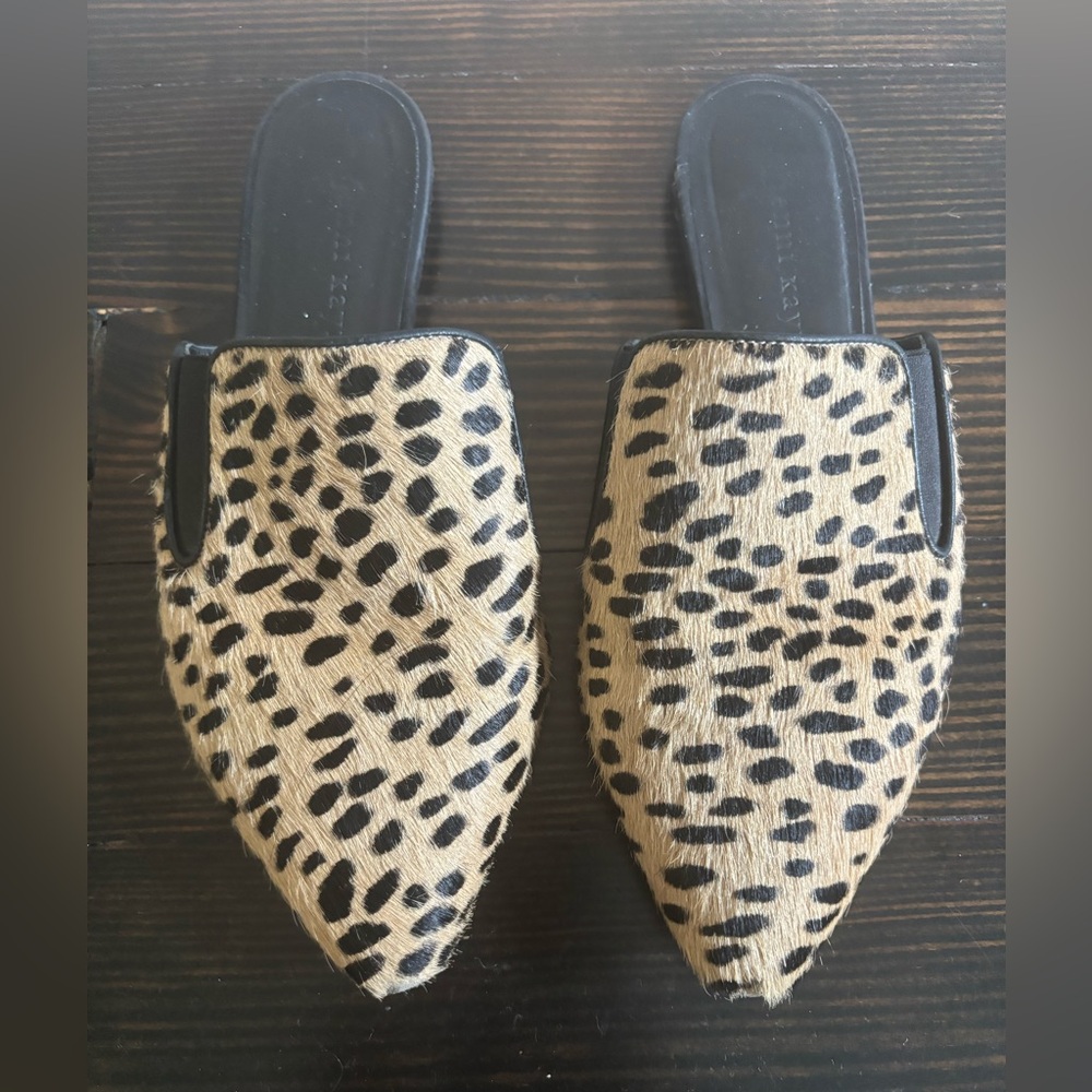 JENNI KAYNE Cheetah Pony Hair Mule Slides Flats
